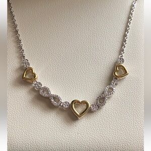 New Sterling Silver & 10K Yellow Gold Infinity Heart 1/8CT Diamond Necklace